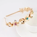 Golden flower headband with colorful rhinestones and white pearls on white cup - Style 06-Gold