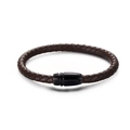 Bracciale in pelle intrecciata marrone scuro con chiusura magnetica nera lucida - Marrone