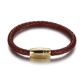 Herren Armband aus geflochtenem Leder in Weinrot mit goldenem Edelstahl Magnetverschluss - Rot