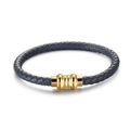 Dunkelblaues Herren-Lederarmband geflochten mit poliertem goldenem Magnetverschluss - Grau (KB115183-KFC)