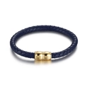 Blue braided microfiber leather bracelet with a polished gold magnetic metal clasp - Blue (KB115236-KFC)
