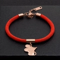 Red braided rope bracelet with rose gold stainless steel zodiac mouse charm and Fu character - Strong Mouse