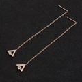 Minimalist rose gold long chain earrings featuring hollow triangle pendants with crystals - Triangle with CZ (8344)