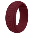 Men's dark red silicone sports ring with Greek fret pattern and inner sweat grooves - Dark Red