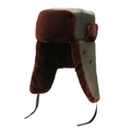 Gorro de aviador verde oliva con forro grueso de pelo sintético marrón y orejeras - Verde con piel marrón
