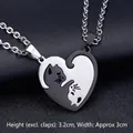 Detailed view of black and silver cat couple necklace pendant measuring 3.2cm by 3cm - Heart Splicing / Black & Silver Cat (Pair + Chains)