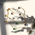 Long gold necklace with pastel pink, blue, green, and beige square crystal pendants - Gold + Multicolor Mix 1