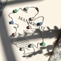 Long sweater necklace featuring square translucent gemstones in pastel green and blue shades - Silver + Multicolor Mix 1