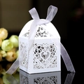 White hollow heart candy box with pearl paper texture and white organza ribbon - White