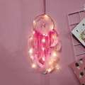 Pink heart dream catcher with LED lights, feathers and beads for romantic wall decor - Light Pink with Lights