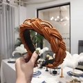 Braided orange-brown fabric headband with gold chain weave and non-slip black base - Orange