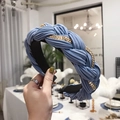 Blue braided headband with golden chain weave and soft fabric texture for women - Blue