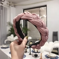 Pink pleated fabric braided headband for women with non-slip inner lining design - Pink