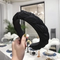 Chic black braided fabric headband with pleated texture for women elegant hair styling - Black