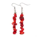Bohemian silver drop earrings featuring irregular bright red natural stone beads - Red