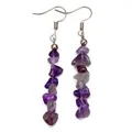 Minimalist purple amethyst drop earrings with natural stone chips and silver hooks - Purple