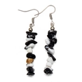 Handmade drop earrings with natural black and white crushed stones and silver hooks - Black and White