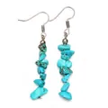 Minimalist turquoise stone earrings with silver stainless steel hooks in natural finish - Blue