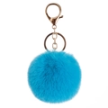 Bright blue fluffy faux rabbit fur pom pom keychain with golden metal clasp - Elastic Band (No Hardware) / Bright Vivid Blue