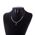 Elegant silver leaf bridal jewelry set with sparkling clear zircon necklace and earrings - White
