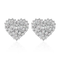 Elegant heart-shaped stud earrings with sparkling pavé cubic zirconia in silver finish - Copper / White Gold