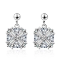 Elegant silver square geometric stud earrings with sparkling zircon crystals and reflection - White Gold