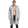 Men's long faux fur coat in grey-white blend with thick fluffy texture and lapel - S / White Dyed Tipped