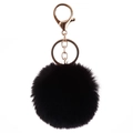 Plush 8cm black faux rex rabbit fur keychain with rose gold metal clasp for bags - Elastic Band (No Hardware) / Black