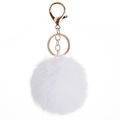 Soft white faux rabbit fur pom pom keychain with elegant gold plated metal clasp - Elastic Band (No Hardware) / White