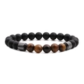 Bracciale di perle occhio di tigre e nero opaco con distanziatori su sfondo bianco - Occhio di Tigre Marrone Pietra Opaca