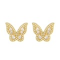 Elegant gold butterfly earrings with white zircon stones on a clean white background - Butterfly Design / Gold