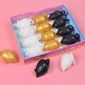 Stress relief toy mice in white, gold, and black colors displayed in and out of a box - Vent Mouse