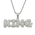Collar plateado con colgante KING de pedrería brillante y cadena de estilo cordón - Cadena de cuerda 0.3*75cm / Plateado
