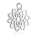 Detailed view of silver stainless steel lotus mandala pendant with geometric hollow design - Hollow Lotus Steel
