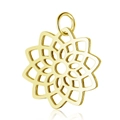 Detailed view of a golden hollow mandala lotus charm pendant with a polished finish - Hollow Lotus Gold