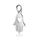 Polished stainless steel Hamsa hand pendant with heart cutout and top ring - Hamsa Hand Steel