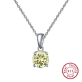 Minimalist s925 silver necklace with round brilliant cut light yellow birthstone pendant - Light Apple Green