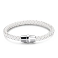 Bracciale intrecciato in ecopelle bianca con fibbia magnetica argento dallo stile chic - Bracciale in Pelle Intrecciata / Bianco (KB111844-K)