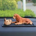 Golden Retriever dog car ornaments with two lifelike puppies and black non-slip mat - Brown Mother and Child Dog Set + Mat + Gift Box