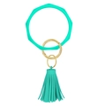 Mint green silicone geometric wristlet keychain with golden ring and matching tassel - Mint Green