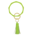 Neon green silicone keychain bracelet with diamond pattern and leather tassel - Neon Green