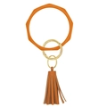 Orange silicone hexagon bracelet keychain with golden ring and matching leather tassel - Pumpkin Orange