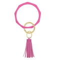 Pink silicone keychain bracelet with geometric bangle and tassel accessory - Rose Red