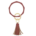 Rhombus wine red silicone wristlet keychain with gold ring and leather tassel decoration - Wine Red