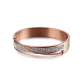 Brazalete de titanio oro rosa con pavé de diamantes y textura de cuerda trenzada - Oro rosa