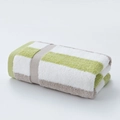 Thick cotton striped towel in green, white, and gray, soft and absorbent texture - 34*76cm / Grass Green