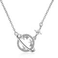 Collier planète en argent élégant avec zircons blancs scintillants et pendentif étoile - Cuivre / Cuivre plaqué argent