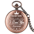 Bronze pocket watch for son with I Love You engraving on a white background - Red Bronze