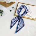 Blue porcelain pattern silk scarf with animal print elephant design as stylish wristband - Blue Tropical Rain