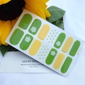 Fresh yellow and green floral nail stickers with daisy and polka dot patterns, model QF-441 - QF441-Yellow Green Flower Dots